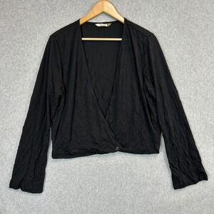 Chalet Wrap Top Sweater Black Crinkle Texture Button Front Lightweight Sz Large